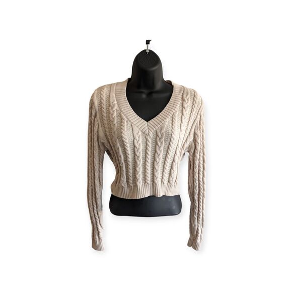 Love Tree V-Neck Beige Cropped Knit Sweater Womens Large - Picture 1 of 7